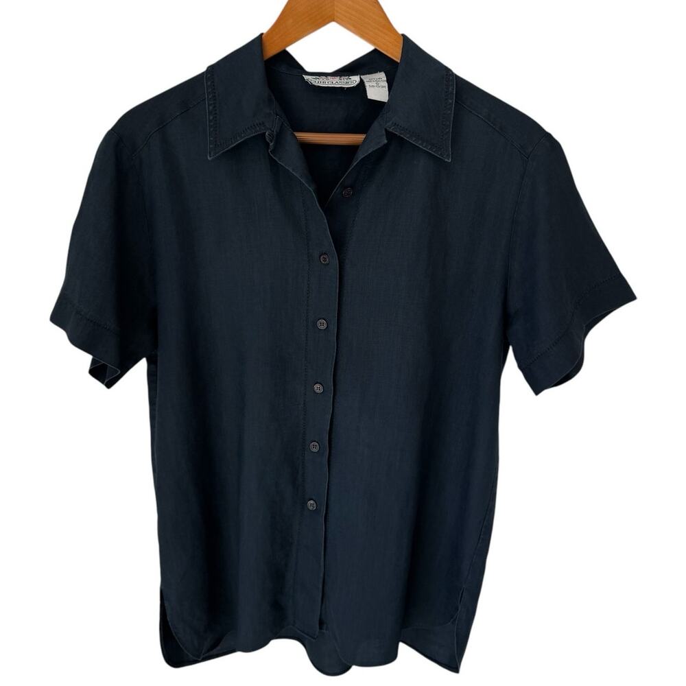 VTG CLUB CLASSICS Navy Blue Linen Tunic Top Preppy Coastal Resort Wear Size 10